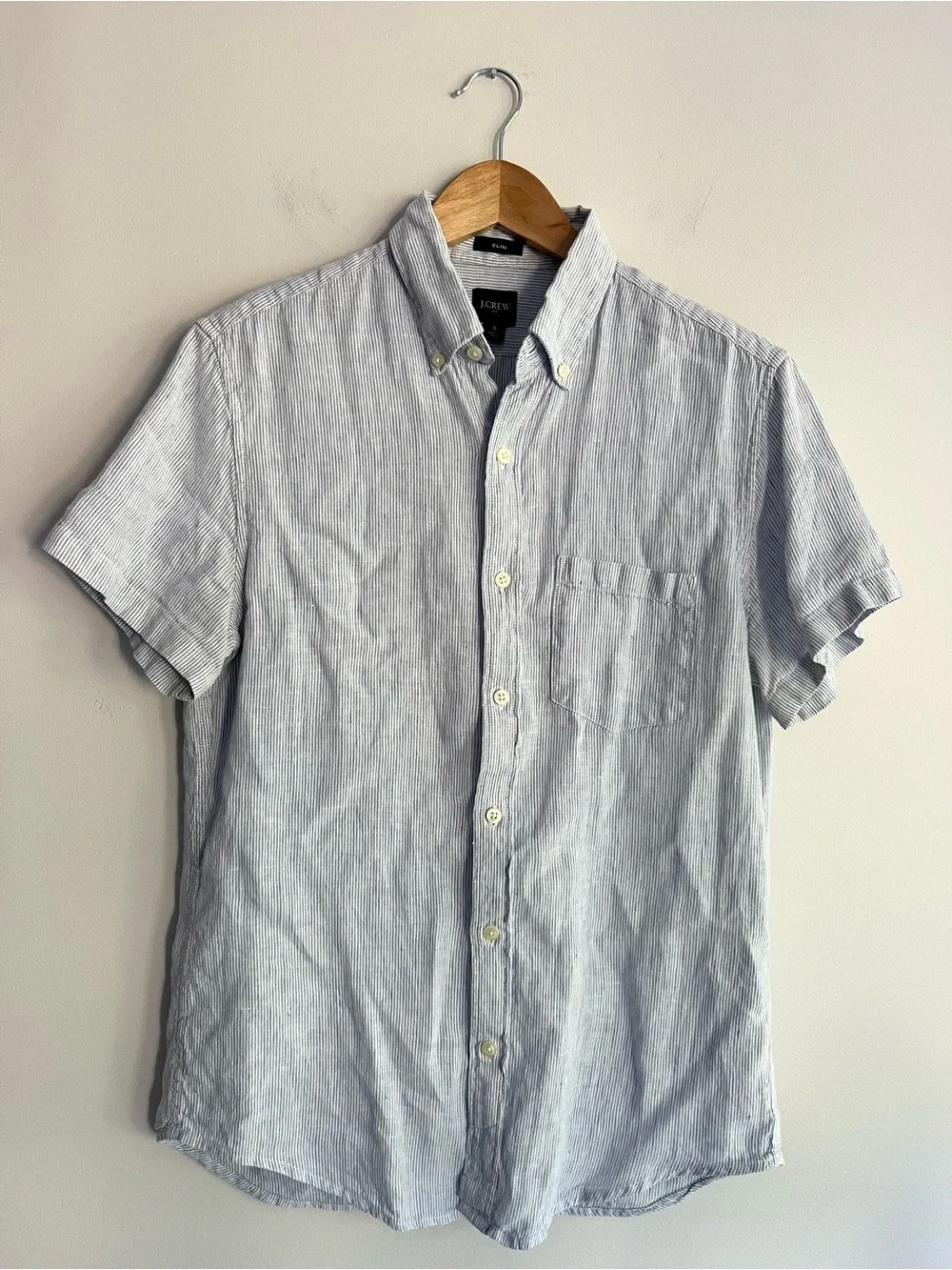 J. Crew Light Blue Stripe Short-Sleeve Slim Fit Button-Down Shirt Small